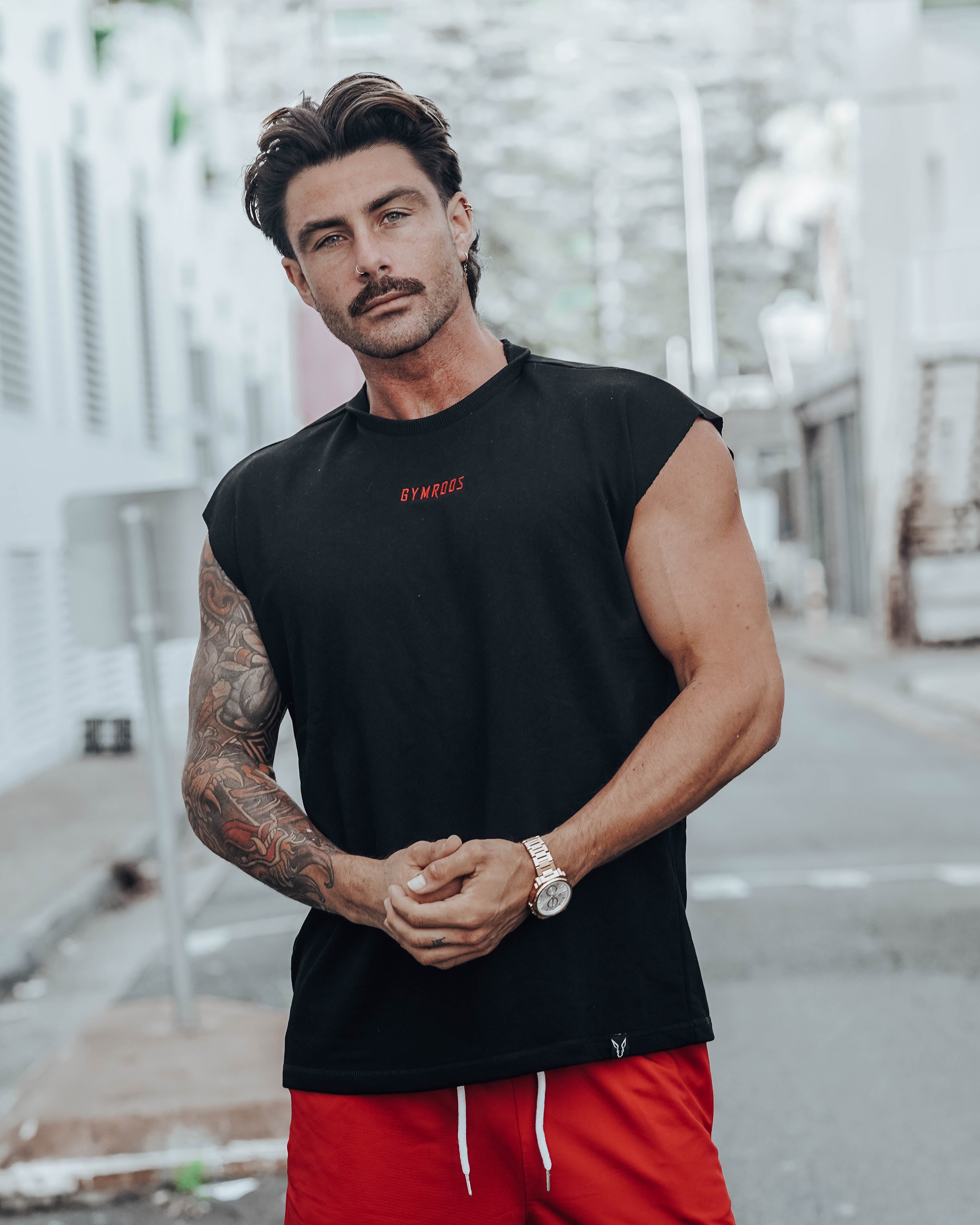 Culture Drop Shoulder Tank - Black - GYMROOS