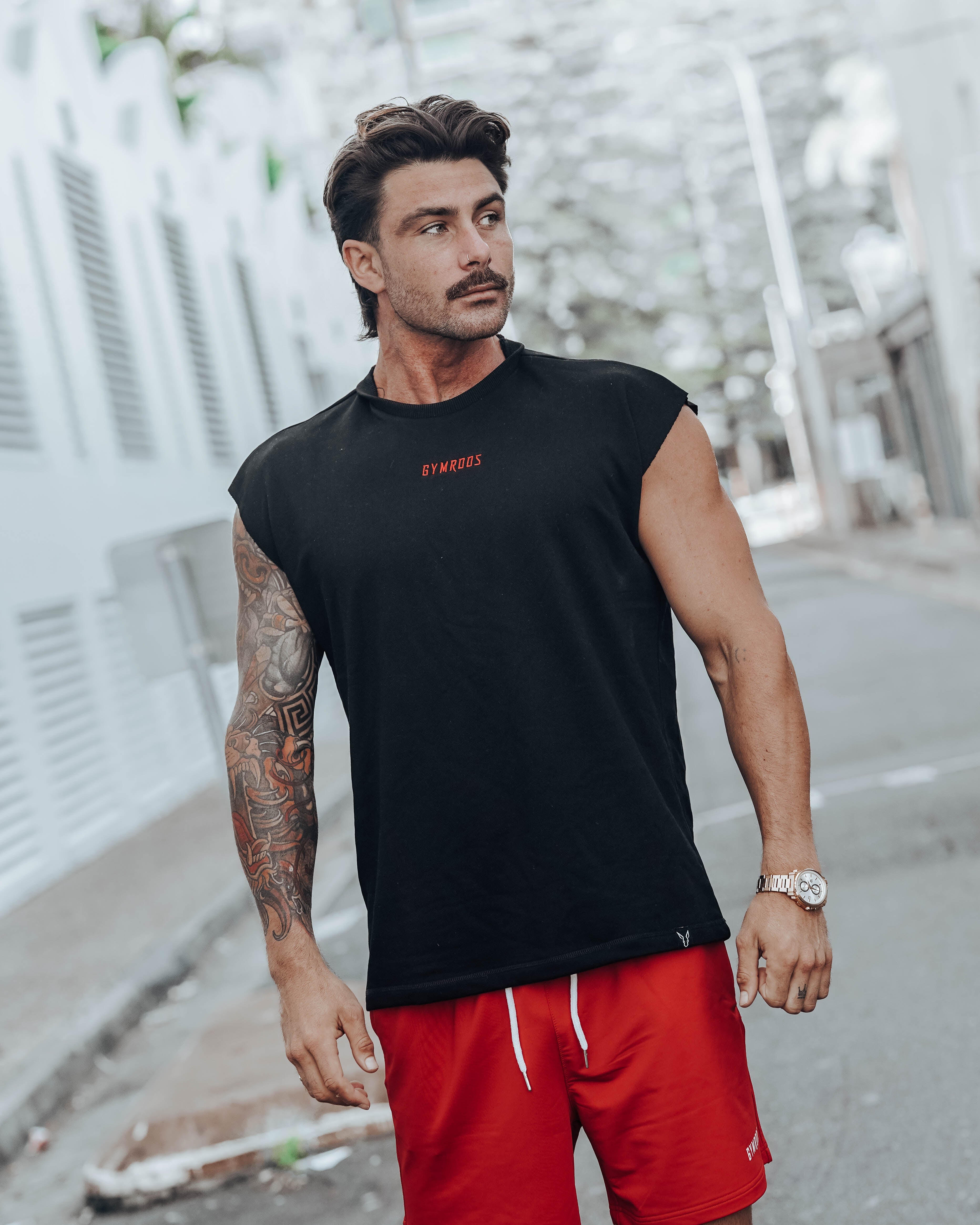 Culture Drop Shoulder Tank - Black - GYMROOS