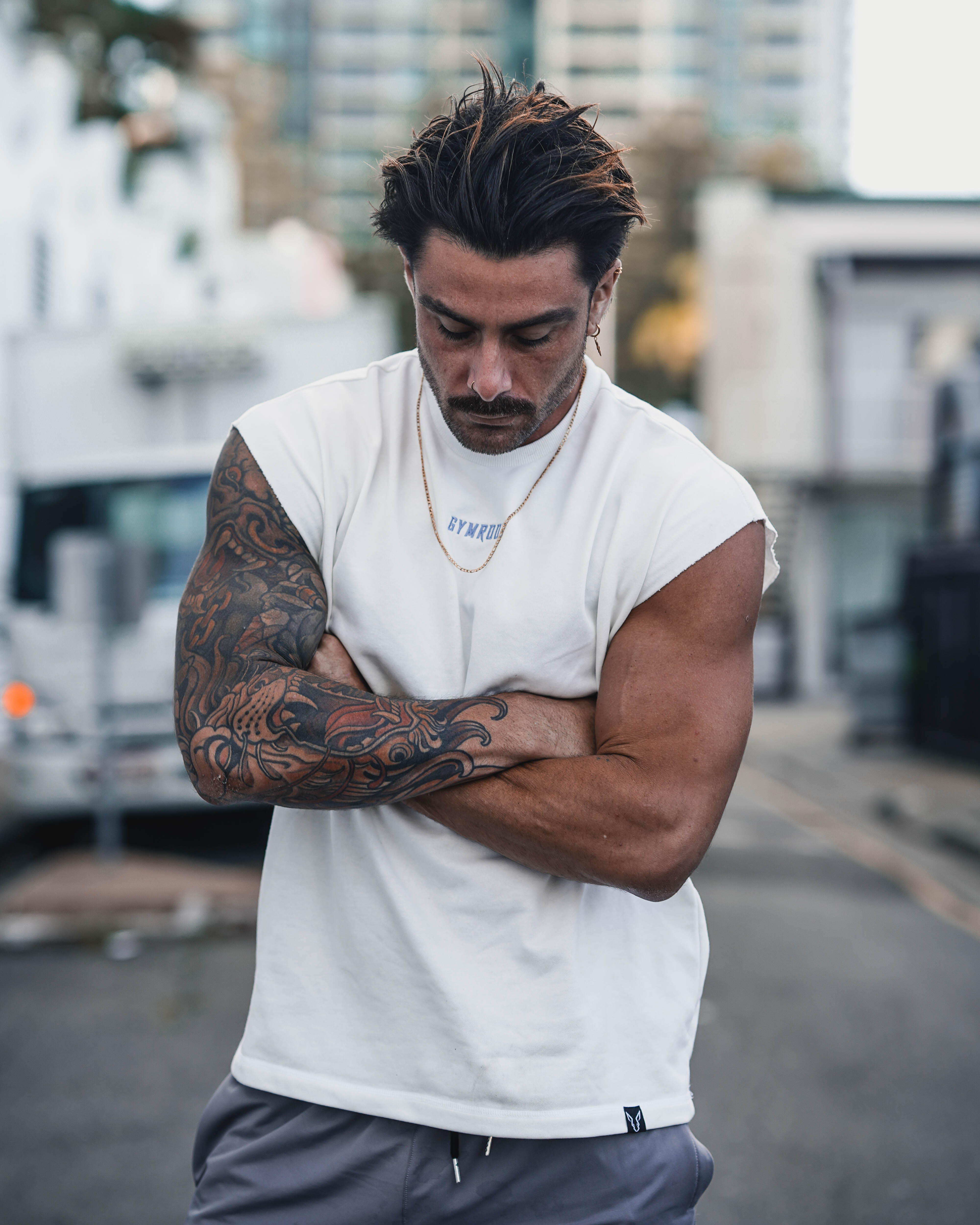 Culture Drop Shoulder Tank - Off White - GYMROOS