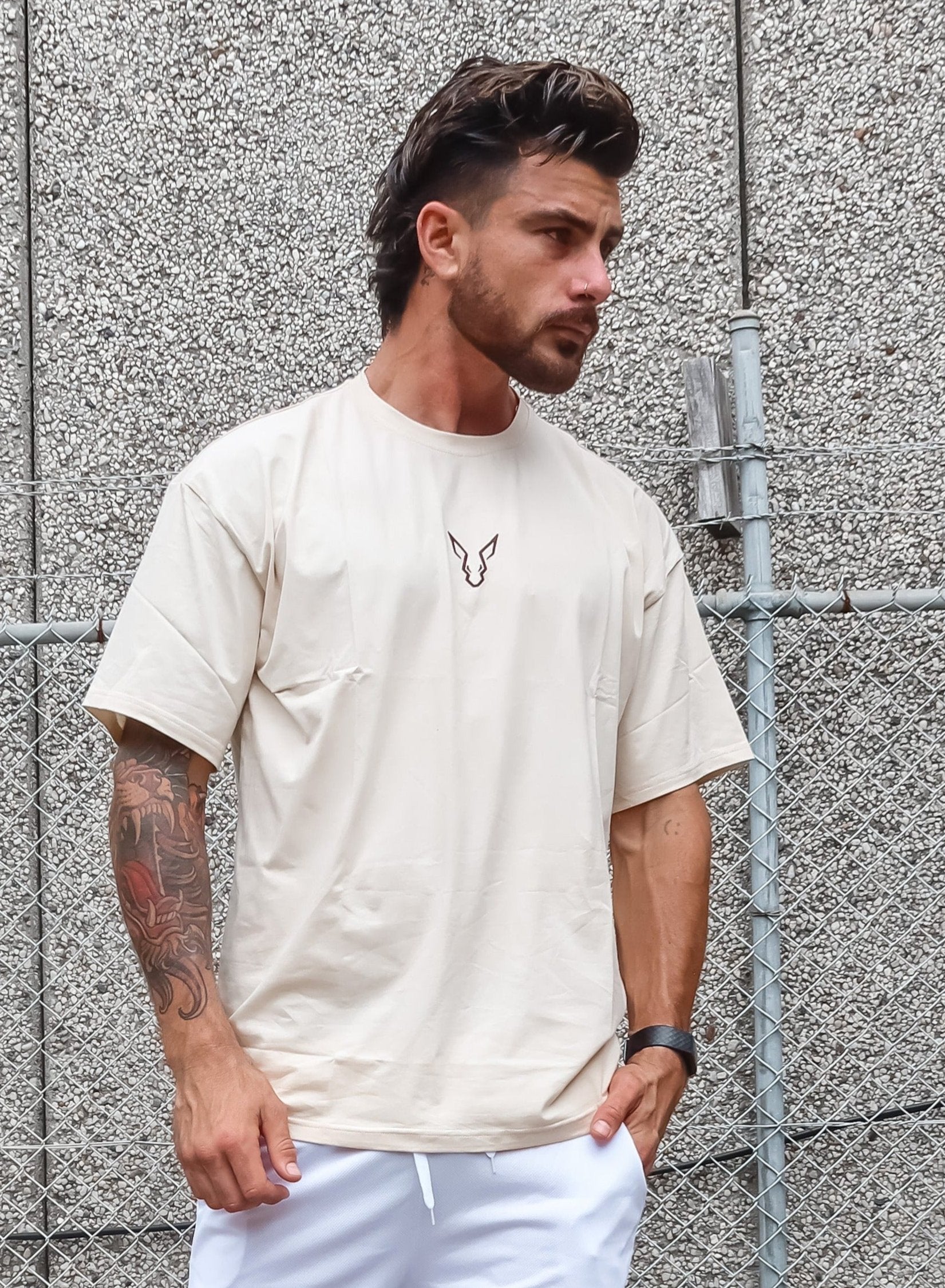 Erupt Oversized Tee - Beige - GYMROOS
