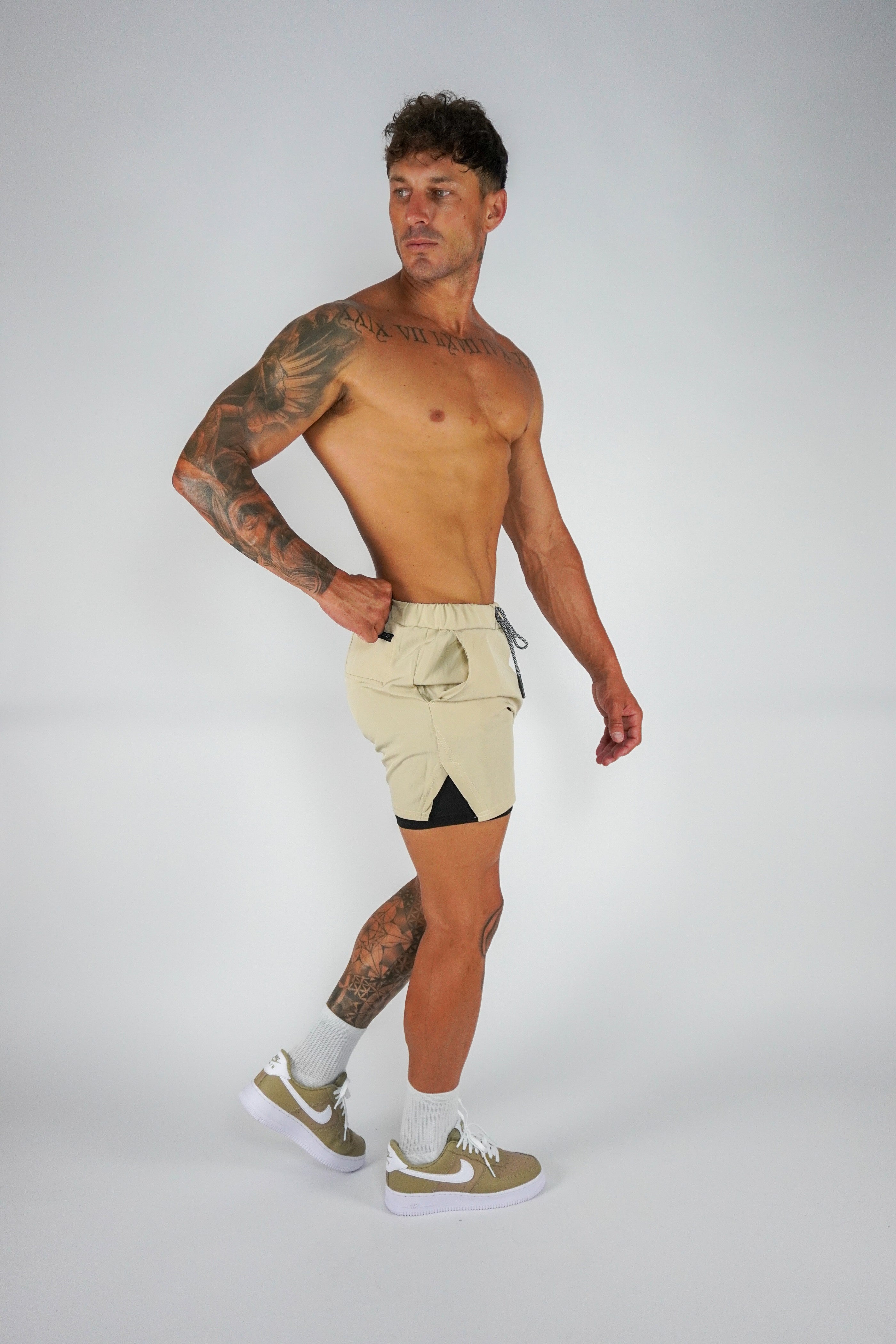 Culture 2-IN-1 Shorts -Tan - GYMROOS