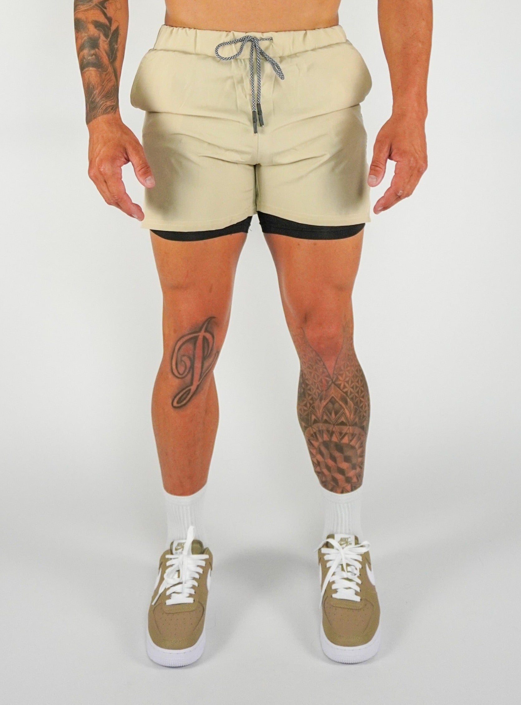 Culture 2-IN-1 Shorts -Tan - GYMROOS